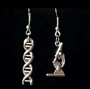 DNA earrings microscope lab science nurse medical